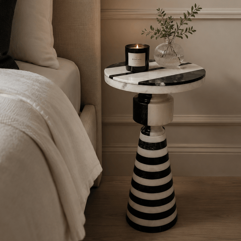 Hamilton Interiors Living Zoro Black and White Stripe Side Table House of Isabella UK