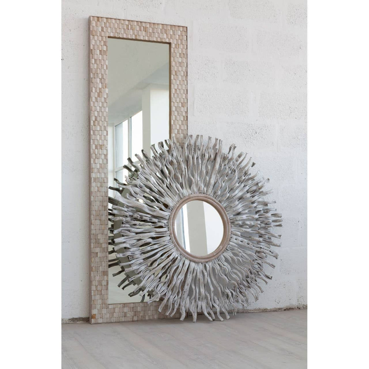 Hamilton Interiors Mirrors Hestina Rectangular White Wash Mosaic Wall Mirror House of Isabella UK