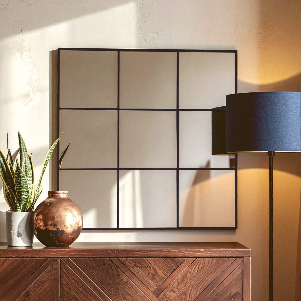 Hamilton Interiors Mirrors Oriel Grid Wall Mirror with Black Finish Frame House of Isabella UK