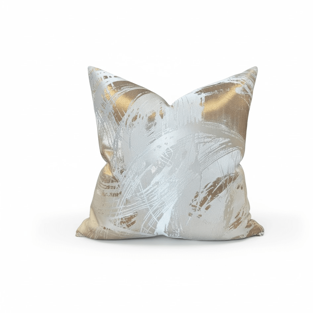Harlow Cream & Gold Metallic Abstract Cushion - 50x50cm