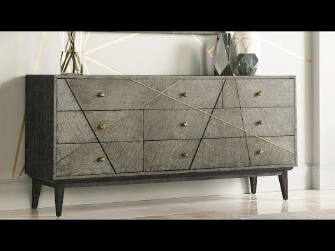 King Bed Frame Geometric in Dark French Oak