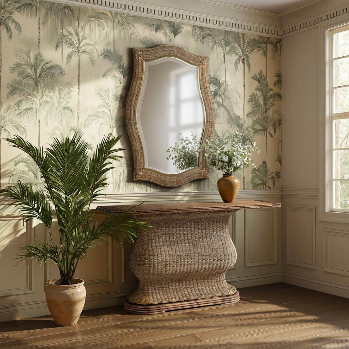 Jonathan Charles Decor Palm Court Haven Rattan Wall Mirror House of Isabella UK