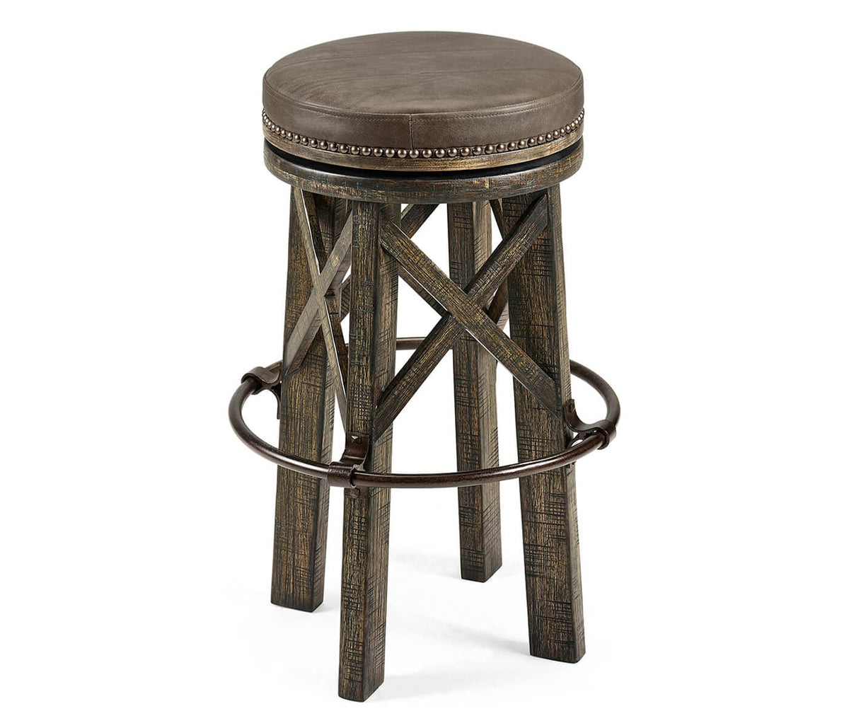 Jonathan Charles Dining Dark Driftwood Bar Stool Rustic in Leather House of Isabella UK