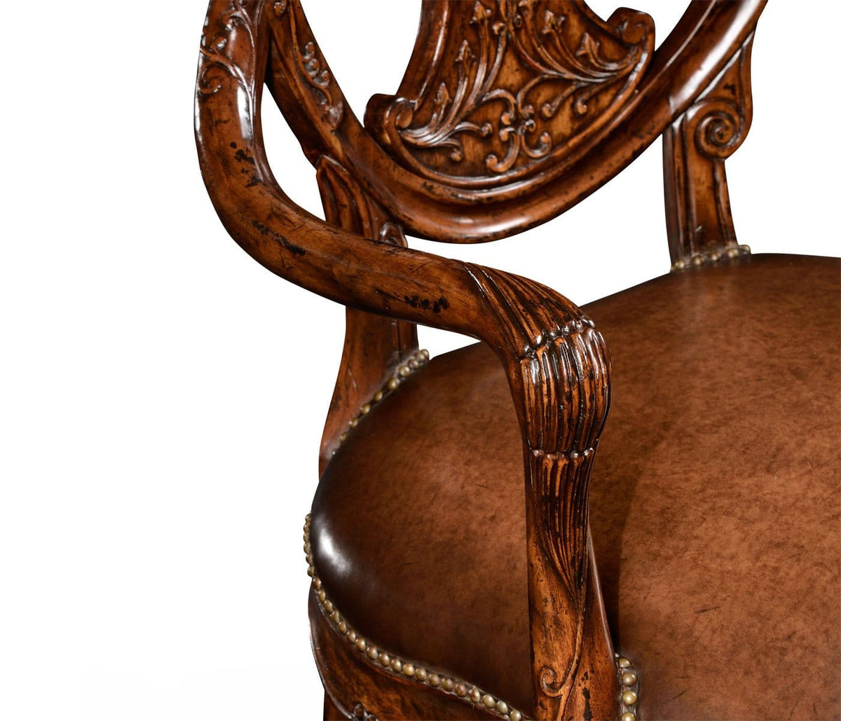 Jonathan Charles Dining Dining Armchair Sheraton in Walnut - Antique Chestnut Leather House of Isabella UK