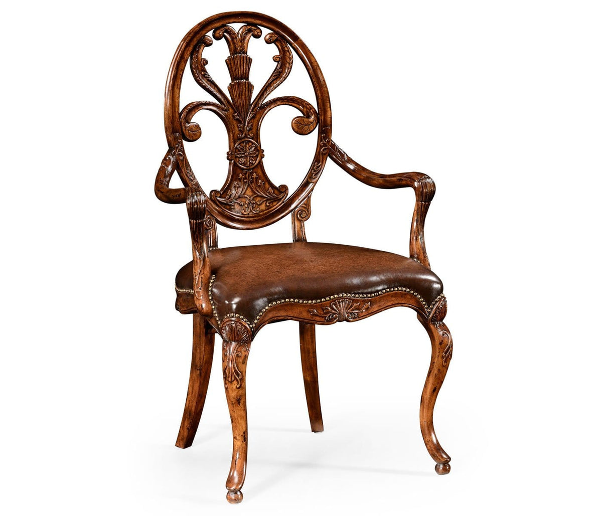 Jonathan Charles Dining Dining Armchair Sheraton in Walnut - Antique Chestnut Leather House of Isabella UK