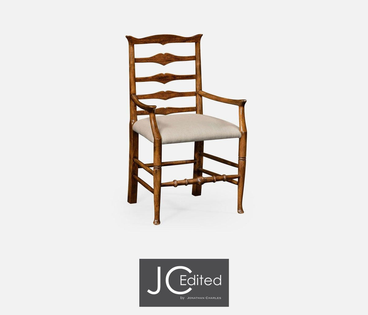 Jonathan Charles Dining Dining Chair with Arms Rustic Ladder Back in Antwerp - Country Walnut House of Isabella UK