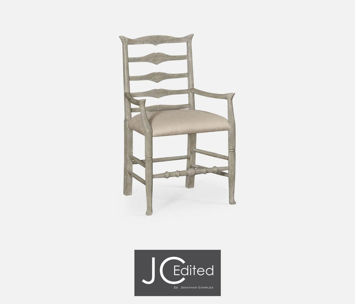 Jonathan Charles Dining Dining Chair with Arms Rustic Ladder Back in Mazo - Rustic Grey House of Isabella UK