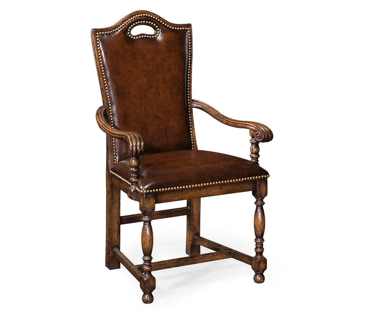 Jonathan Charles Dining Forest High Back Tudor Oak Dining Armchair in Leather House of Isabella UK