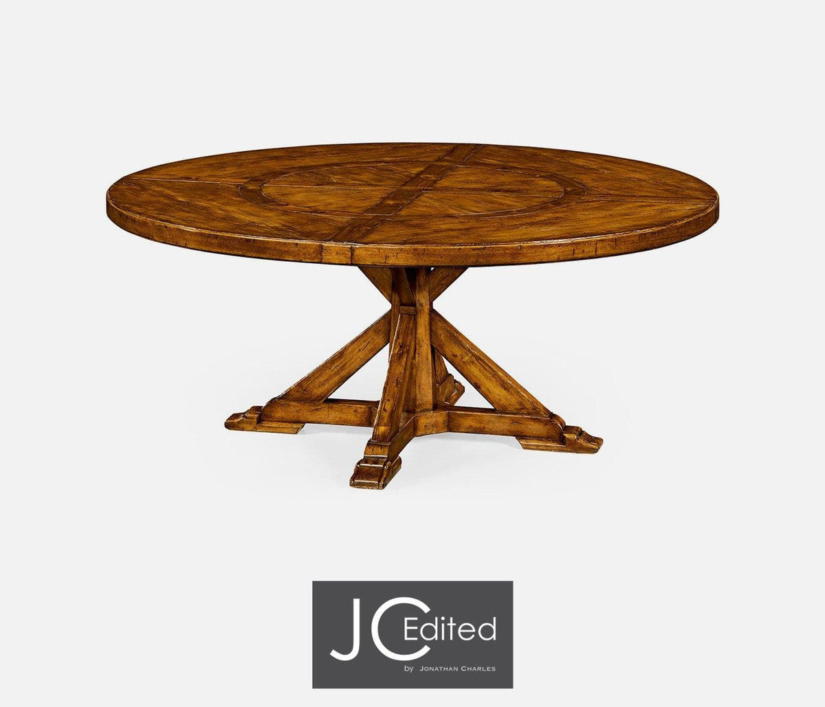 Jonathan Charles Dining Round Dining Table Rustic with Lazy Susan in Country Walnut House of Isabella UK