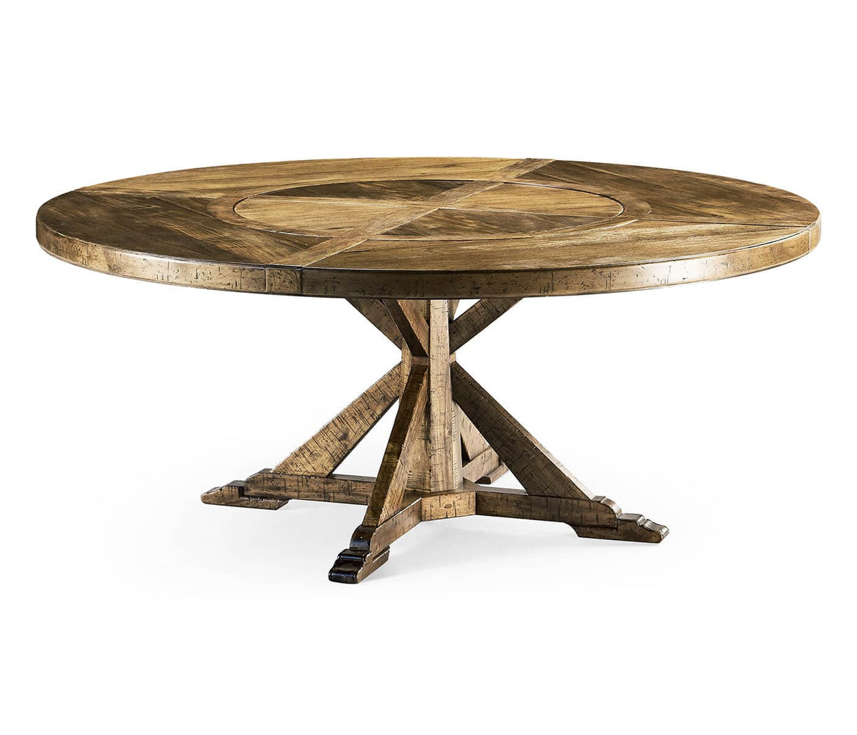 Jonathan Charles Dining Round Dining Table Rustic with Lazy Susan in Medium Driftwood House of Isabella UK
