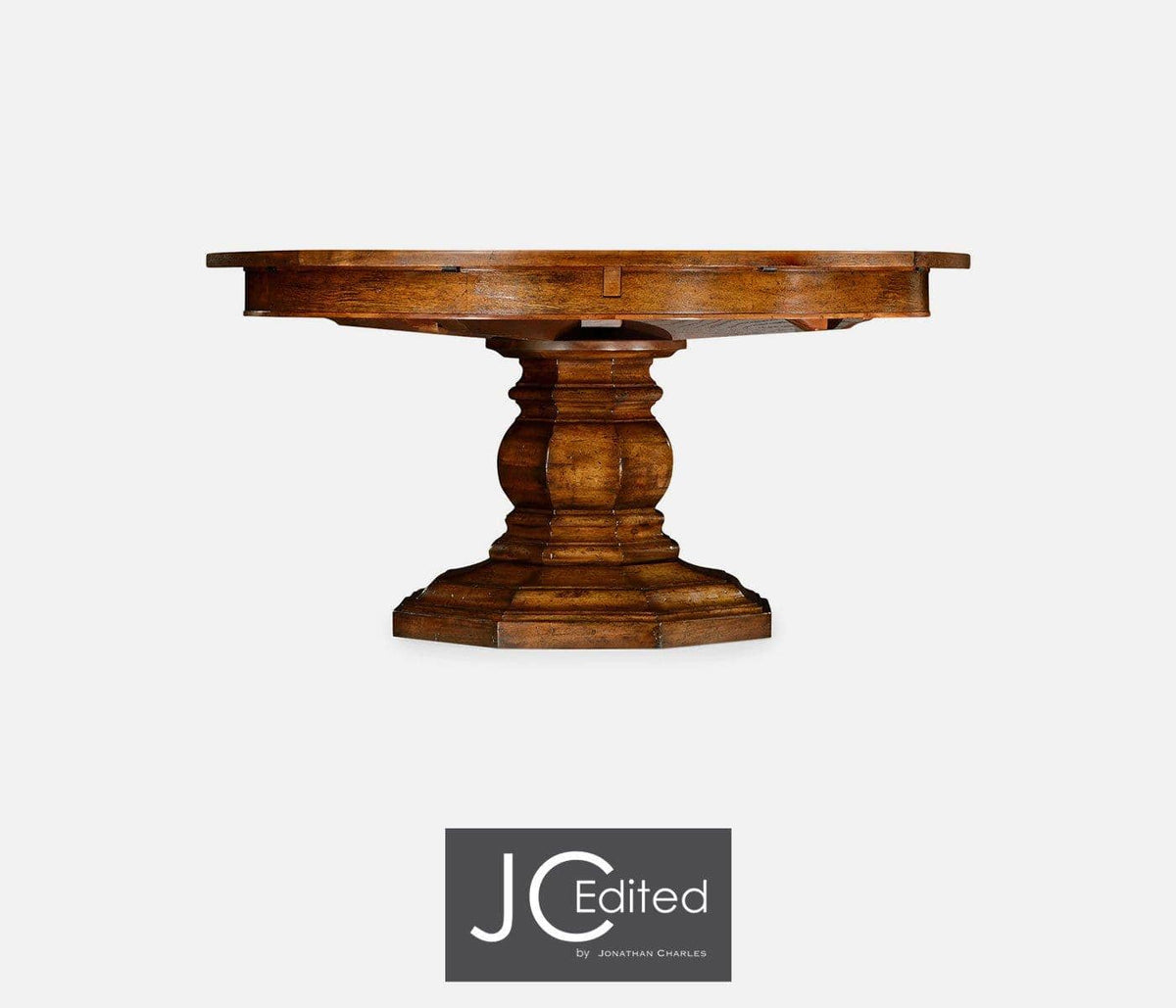 Jonathan Charles Dining Round Dining Table Rustic with Self-Storing Leaves in Country Walnut House of Isabella UK