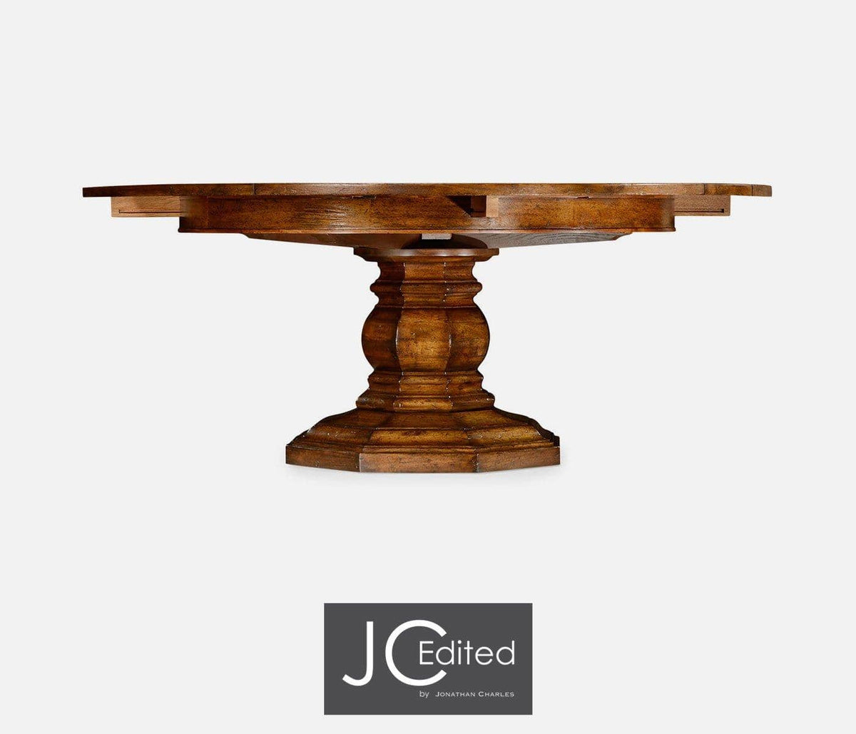Jonathan Charles Dining Round Dining Table Rustic with Self-Storing Leaves in Country Walnut House of Isabella UK