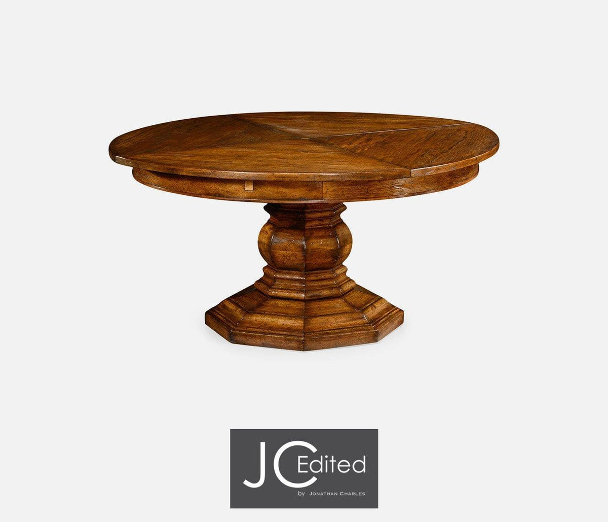 Jonathan Charles Dining Round Dining Table Rustic with Self-Storing Leaves in Country Walnut House of Isabella UK