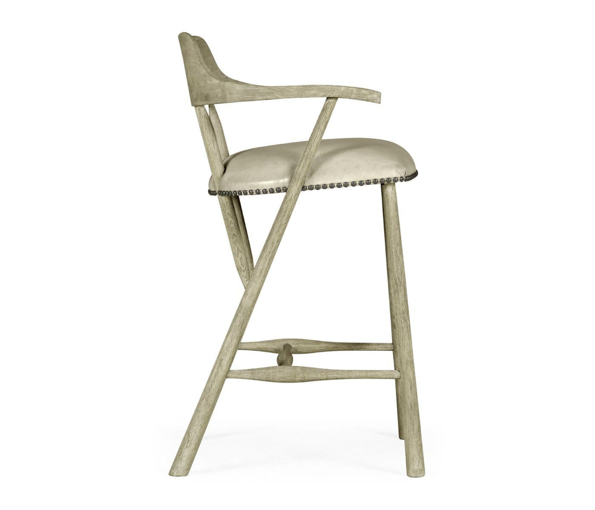 Jonathan Charles Dining Smokers Style Grey Oak Bar Stool in Leather House of Isabella UK