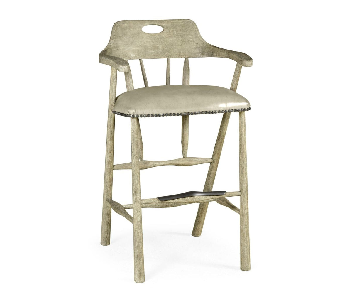 Jonathan Charles Dining Smokers Style Grey Oak Bar Stool in Leather House of Isabella UK