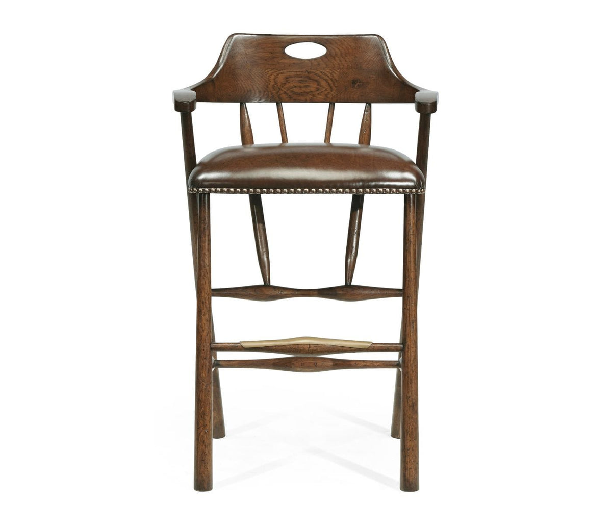 Jonathan Charles Dining Smokers Style Tudor Oak Bar Stool in Leather House of Isabella UK