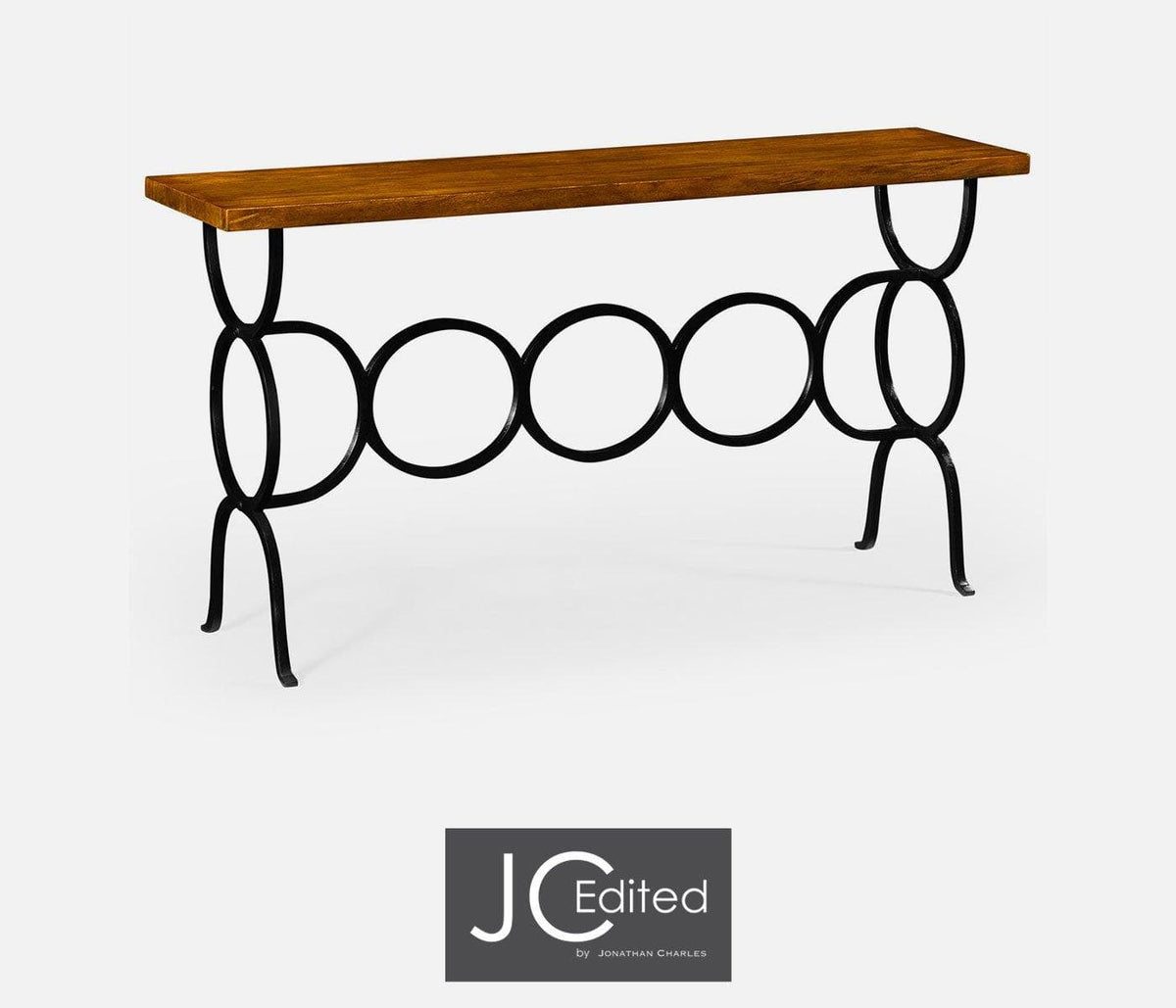 Jonathan Charles Living Console Table Rustic Circles in Country Walnut House of Isabella UK