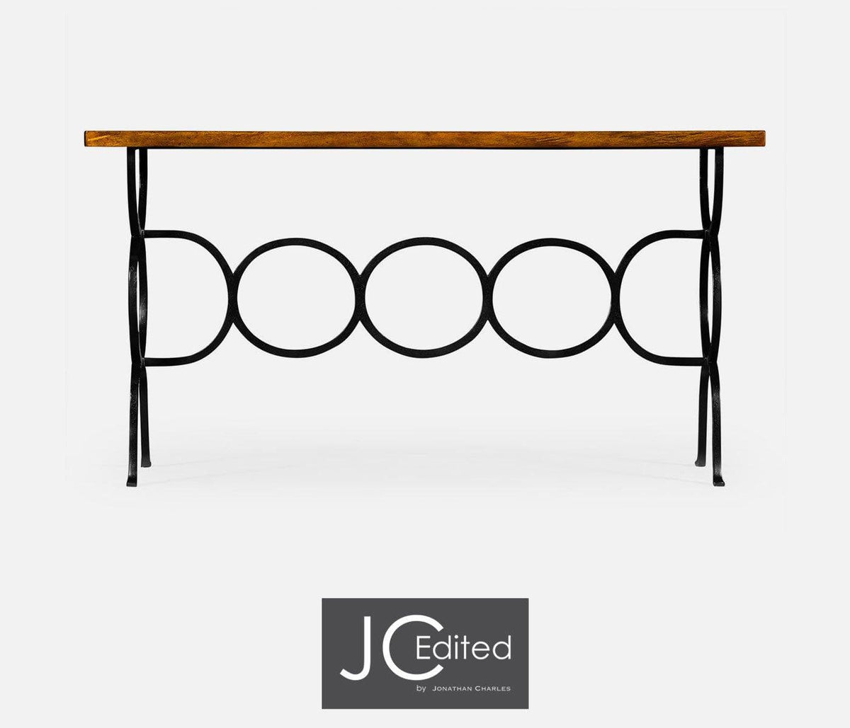 Jonathan Charles Living Console Table Rustic Circles in Country Walnut House of Isabella UK