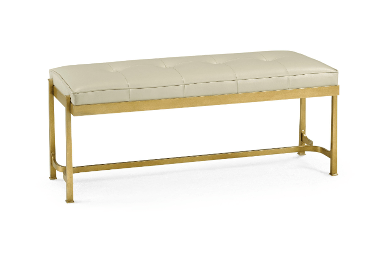Jonathan Charles Bench Contemporary in White Leather - Gilded.