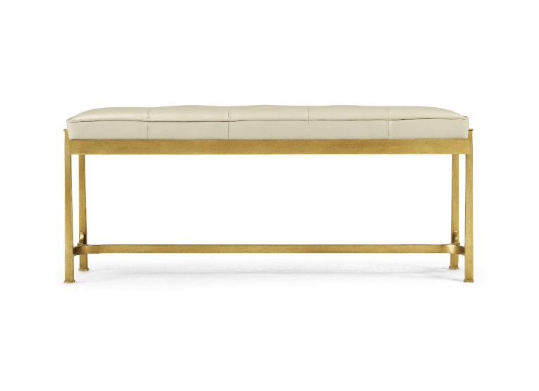 Jonathan Charles Bench Contemporary in White Leather - Gilded.