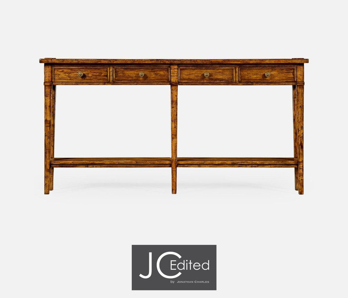 Jonathan Charles Living Narrow Console Table with Four Drawers Rustic in Country Walnut House of Isabella UK