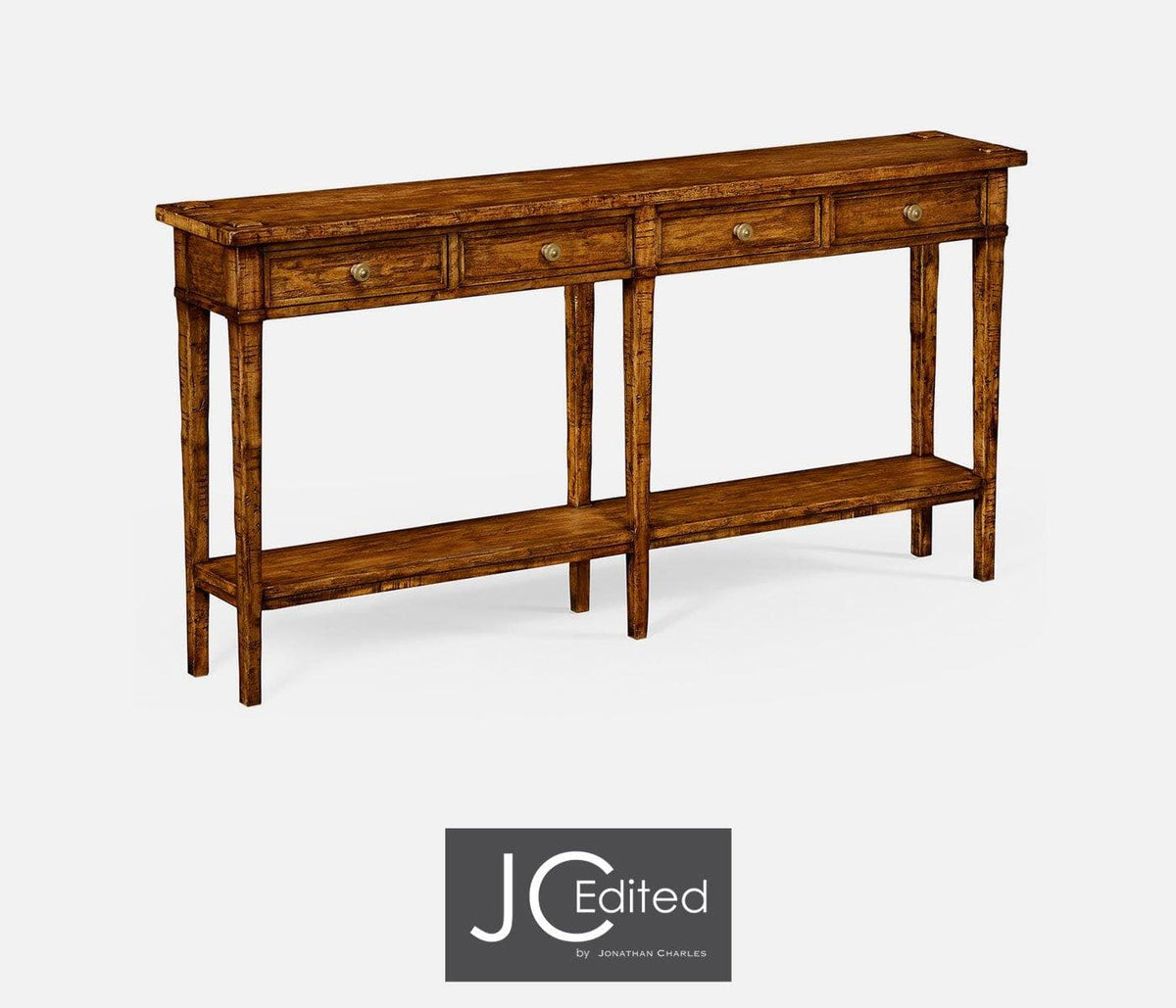 Jonathan Charles Living Narrow Console Table with Four Drawers Rustic in Country Walnut House of Isabella UK