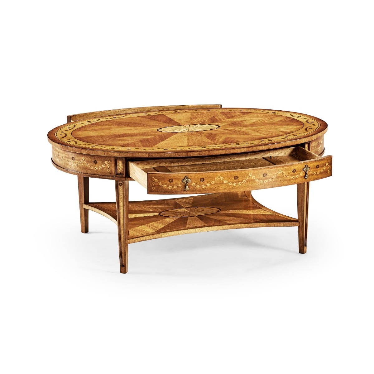 Jonathan Charles Living Oval Coffee Table with Drawer Marquetry House of Isabella UK