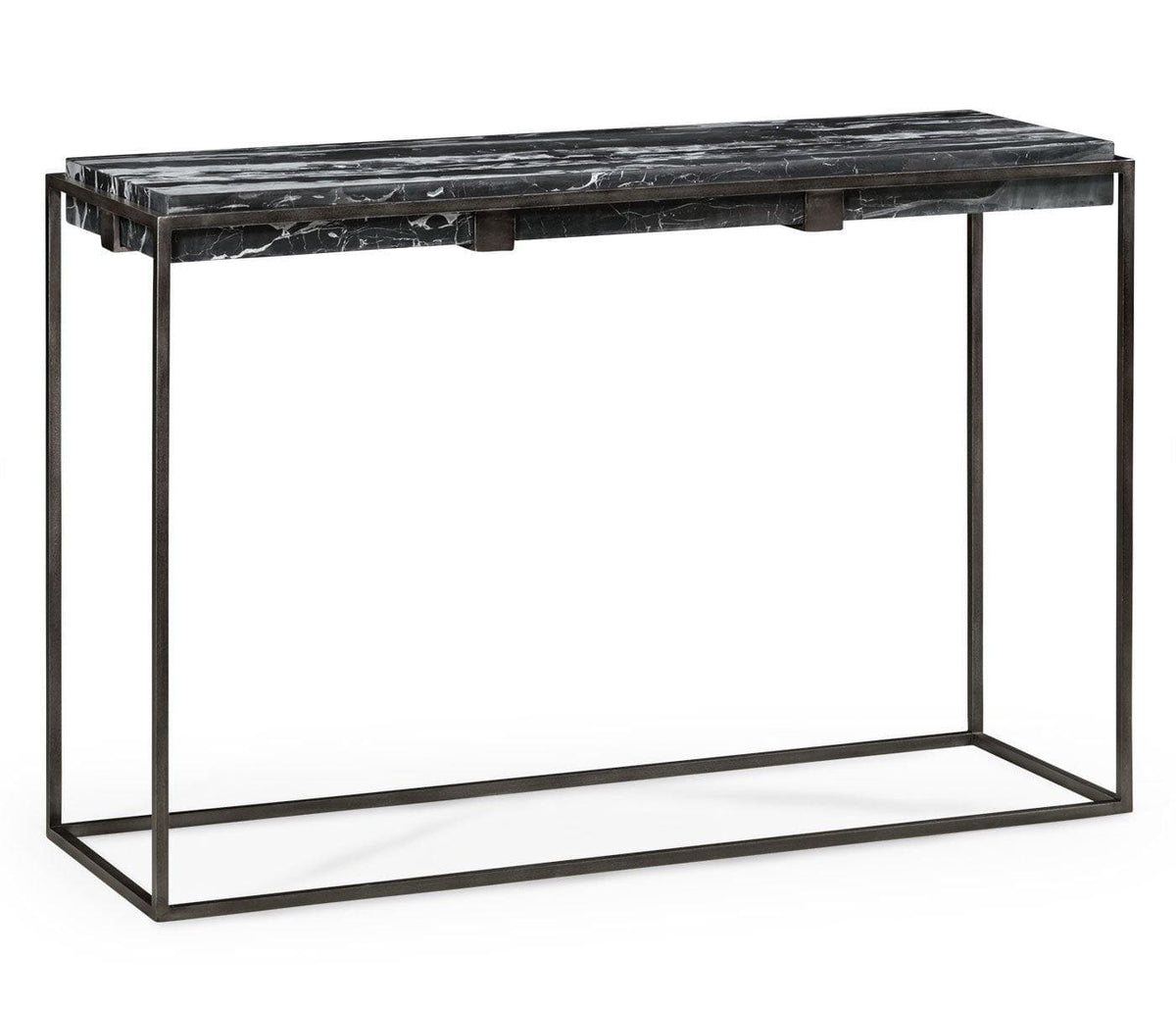 Jonathan Charles Living Rectangular Iron Console Table with a Black Marble Top House of Isabella UK