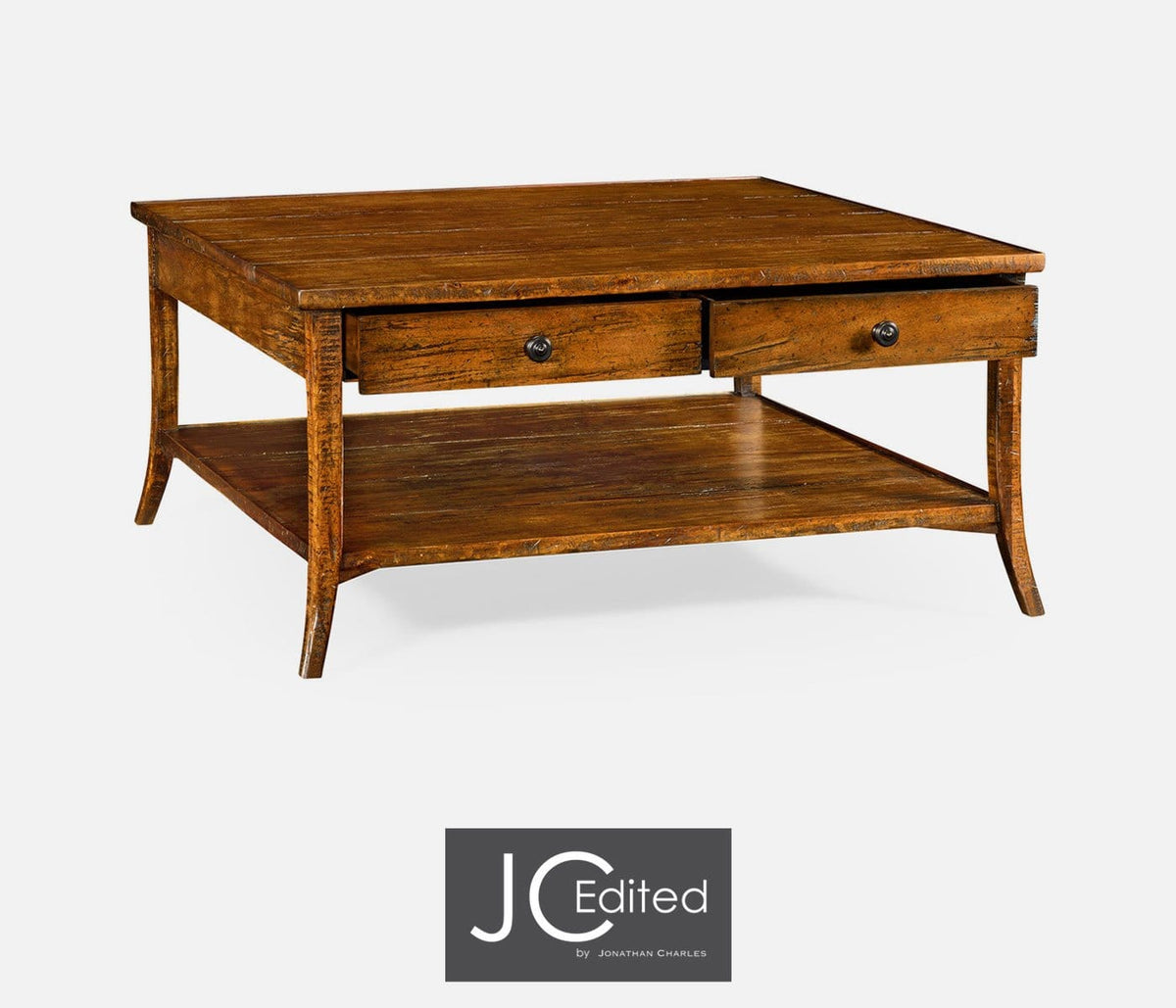 Jonathan Charles Living Square Coffee Table with Drawers Rustic in Country Walnut House of Isabella UK