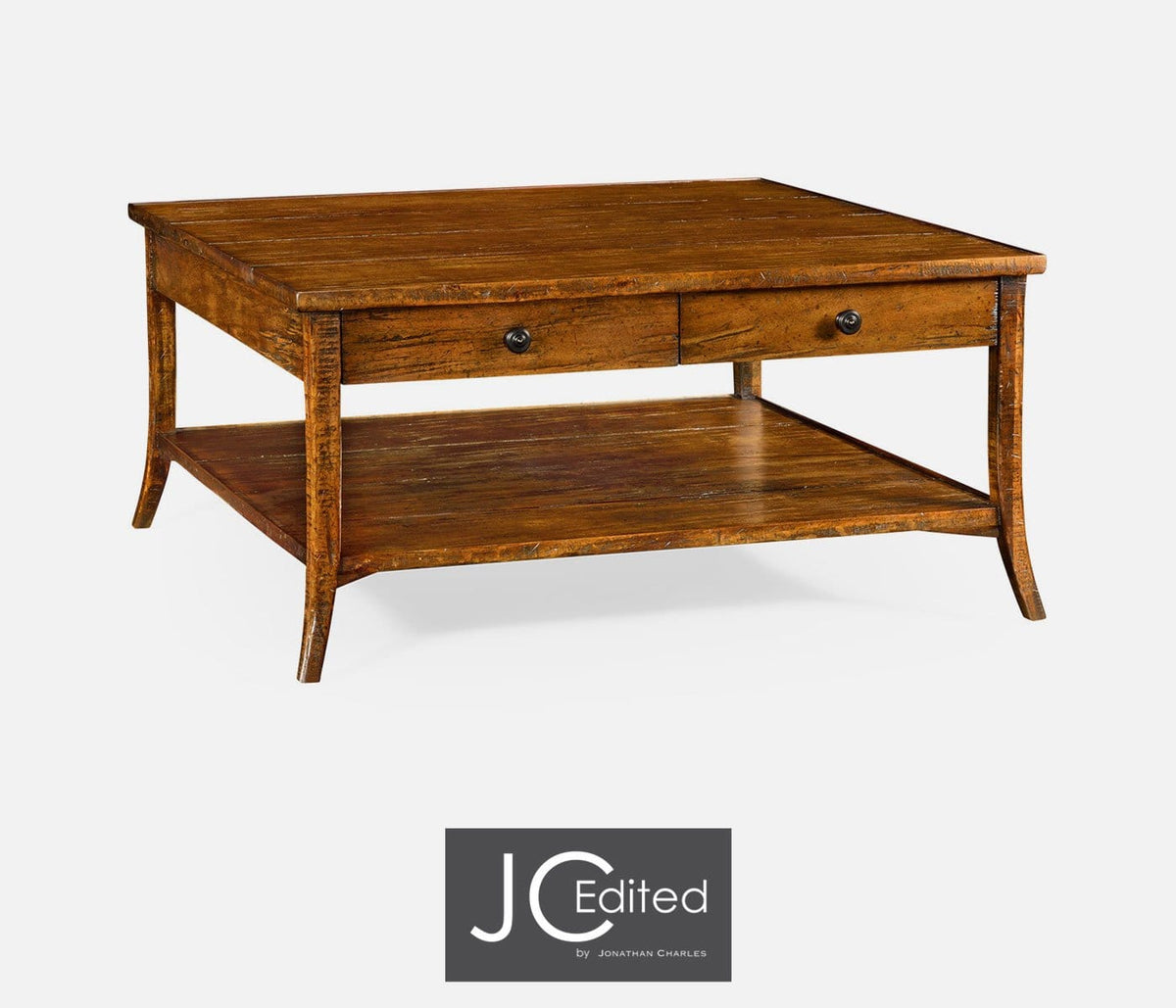 Jonathan Charles Living Square Coffee Table with Drawers Rustic in Country Walnut House of Isabella UK