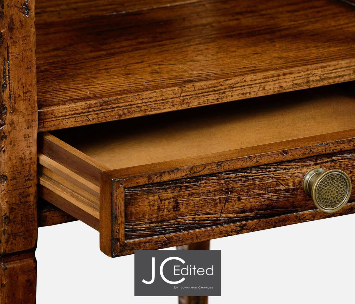 Jonathan Charles Living Square Lamp Table Rustic With Drawer in Country Walnut House of Isabella UK