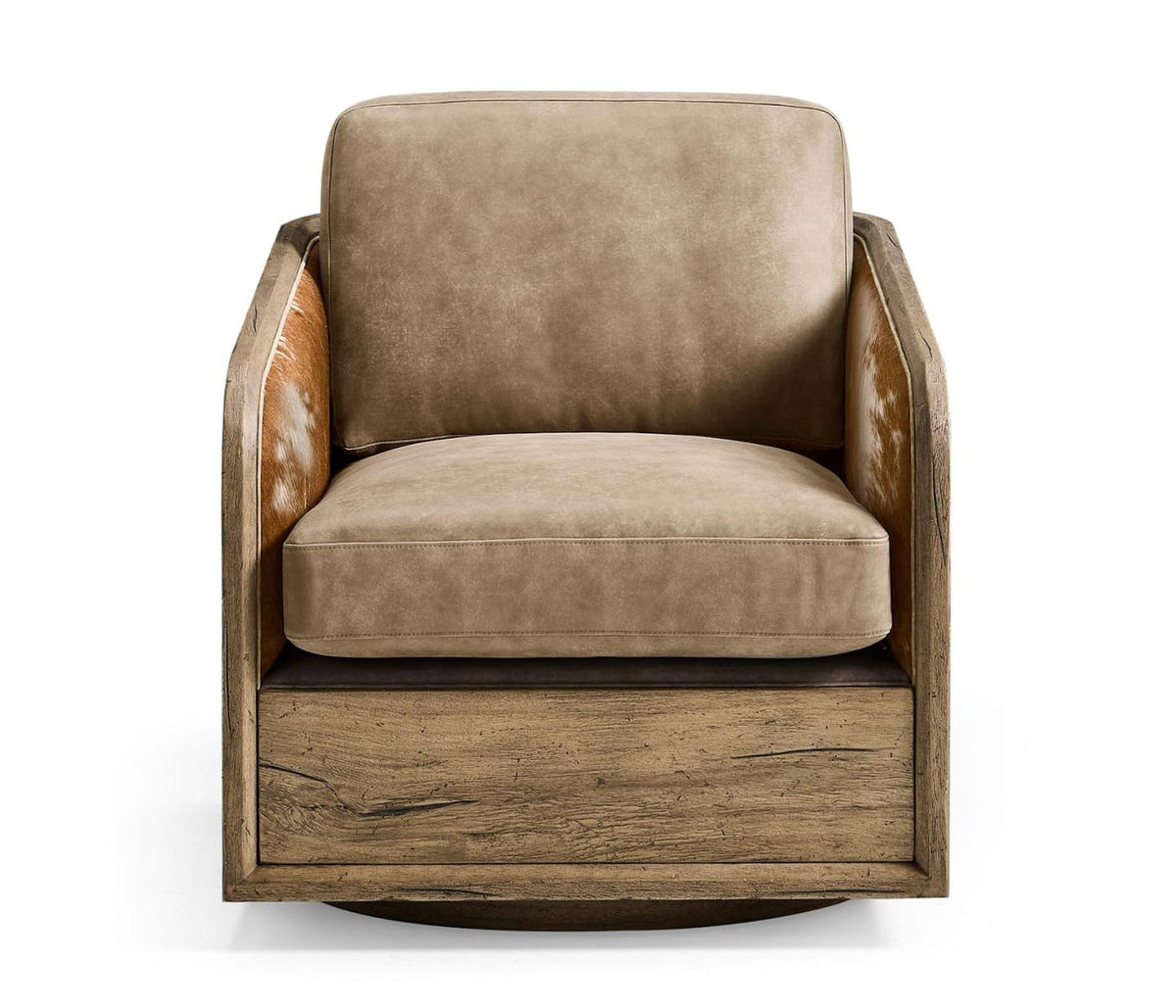 Jonathan Charles Living Stone Ridge Leather & Hide Swivel Occasional Chair Light House of Isabella UK