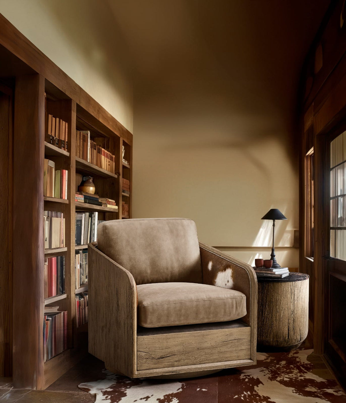 Jonathan Charles Living Stone Ridge Leather & Hide Swivel Occasional Chair Light House of Isabella UK