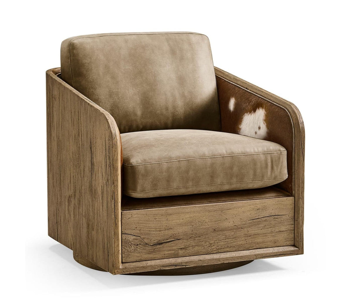 Jonathan Charles Living Stone Ridge Leather & Hide Swivel Occasional Chair Light House of Isabella UK