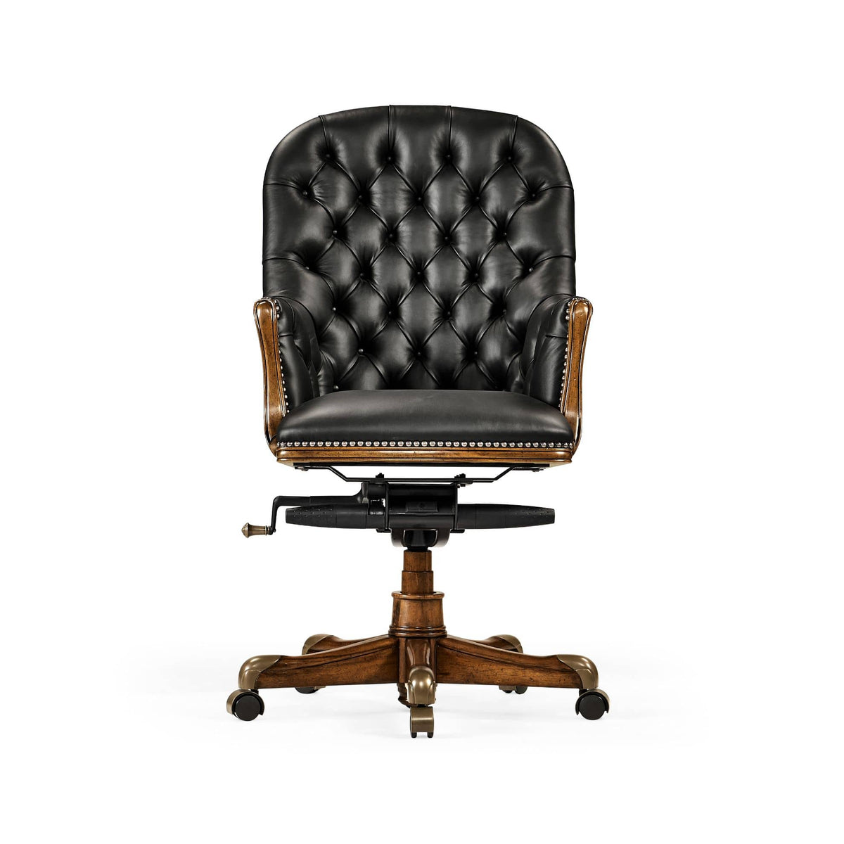 Jonathan Charles Office Office Chair Chesterfield High Back in Walnut - Black Leather House of Isabella UK