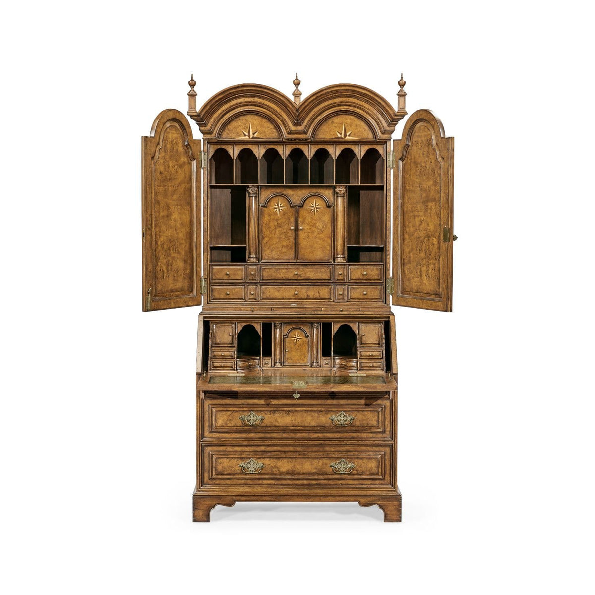 Jonathan Charles Office Queen Anne pollard veneer bureau cabinet with mirrored doors House of Isabella UK