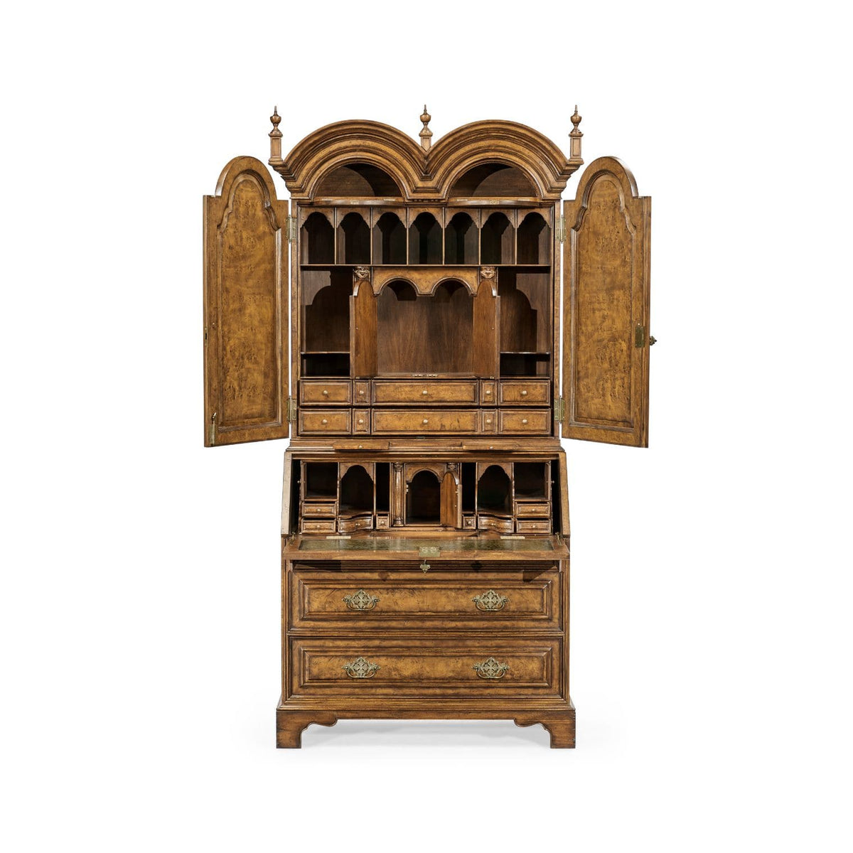 Jonathan Charles Office Queen Anne pollard veneer bureau cabinet with mirrored doors House of Isabella UK