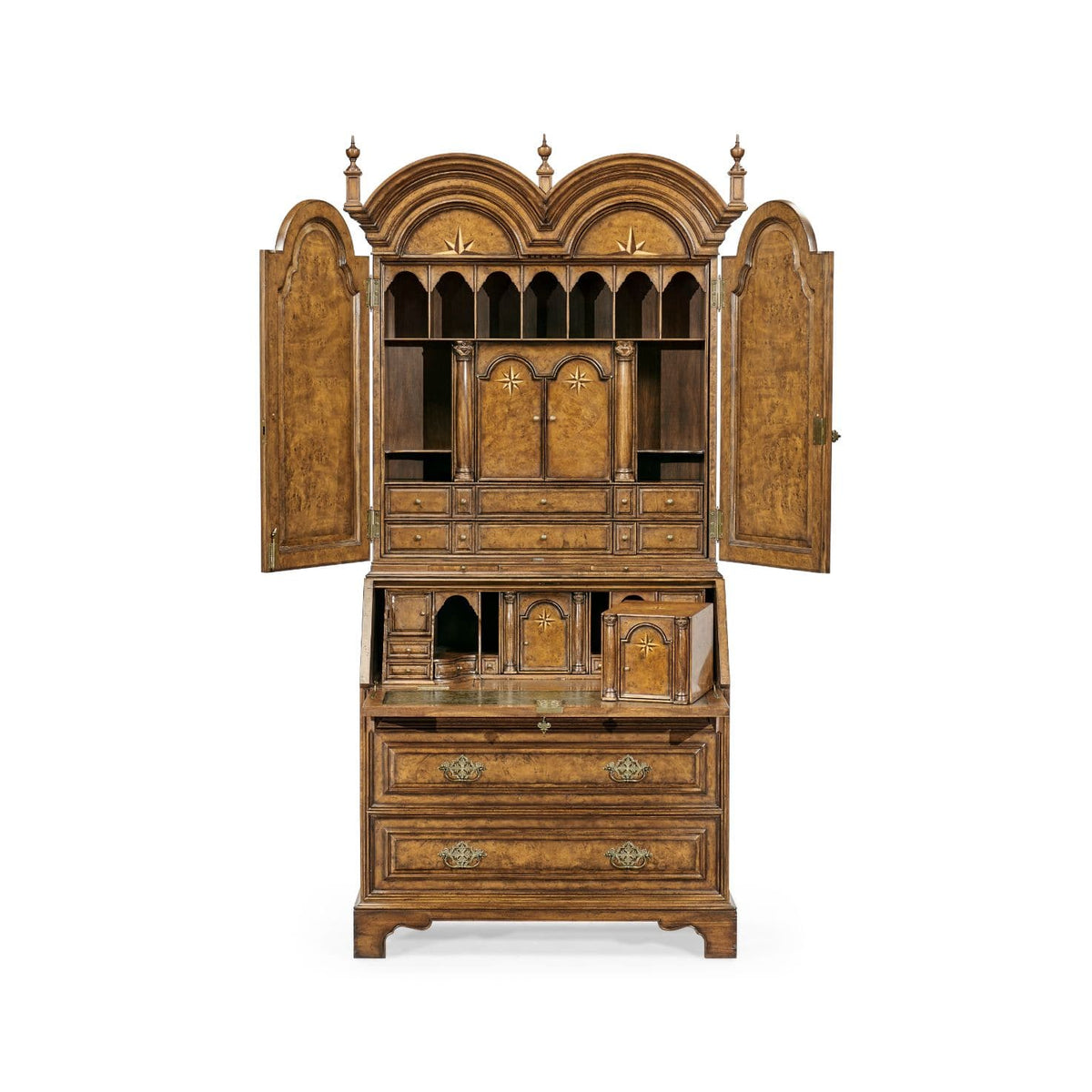 Jonathan Charles Office Queen Anne pollard veneer bureau cabinet with mirrored doors House of Isabella UK