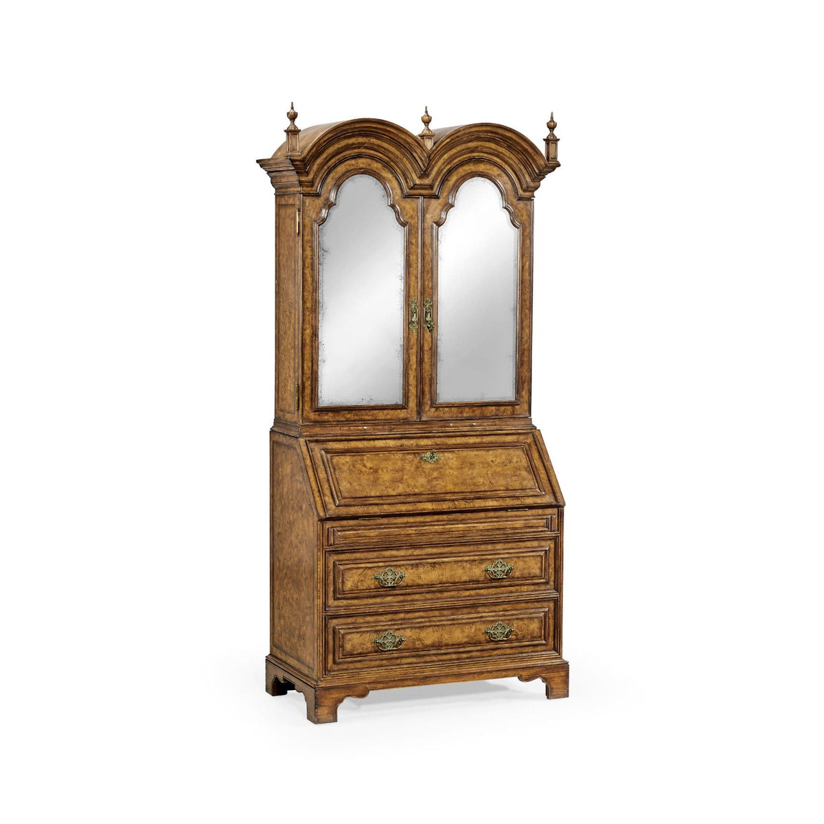 Jonathan Charles Office Queen Anne pollard veneer bureau cabinet with mirrored doors House of Isabella UK
