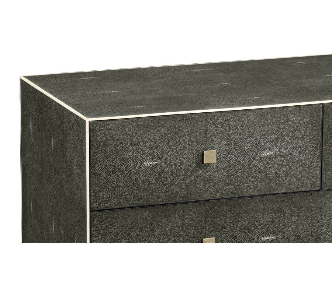 Jonathan Charles Sleeping Large Chest of Drawers 1930s in Anthracite Shagreen - Silver House of Isabella UK
