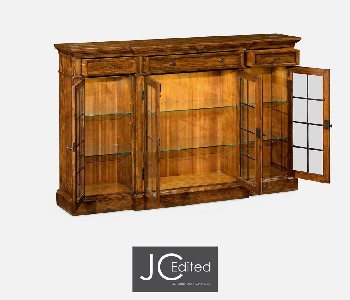 Jonathan Charles Storage Rustic China Display Cabinet in Country Walnut House of Isabella UK