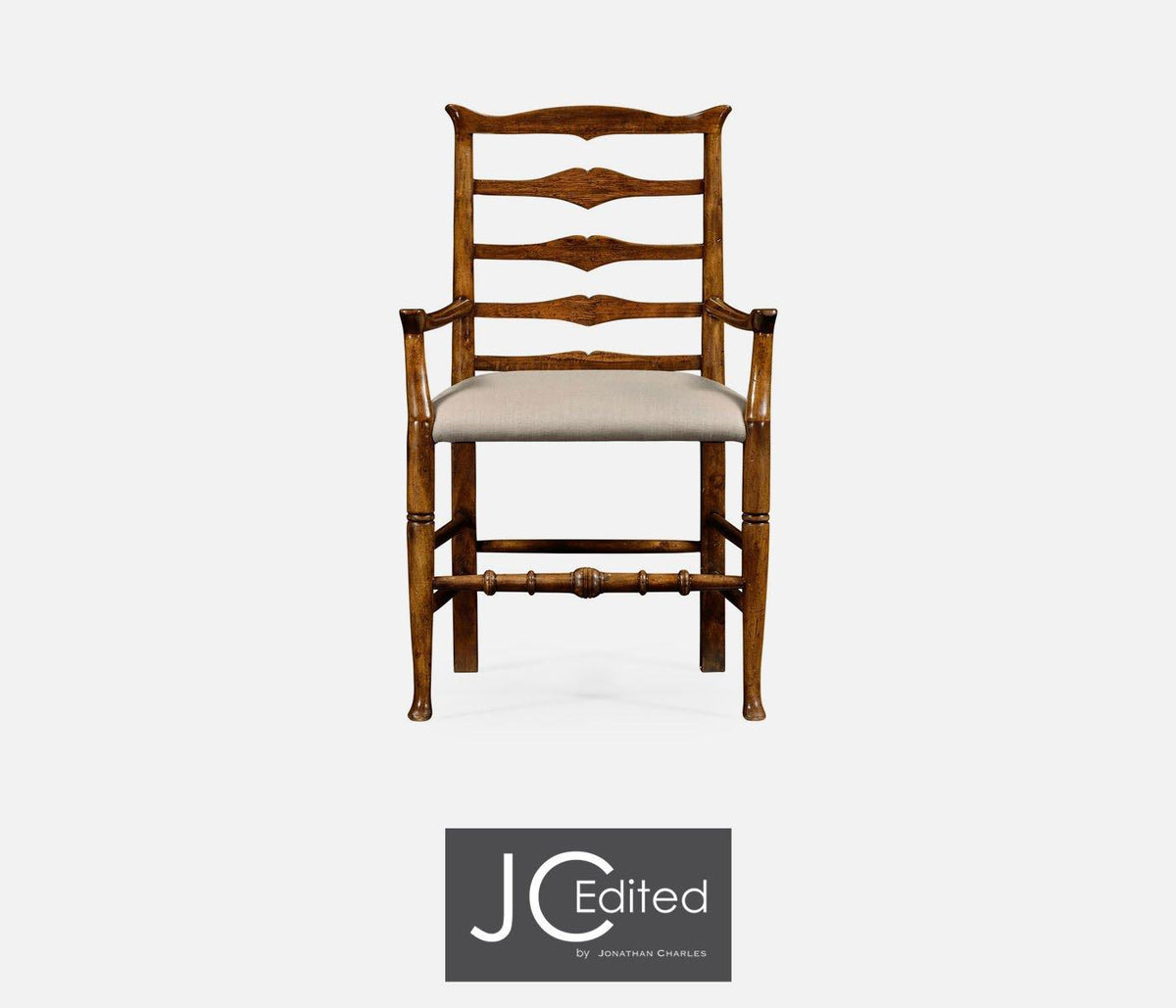 Dining Chair with Arms Rustic Ladder Back in Antwerp - Country Walnut