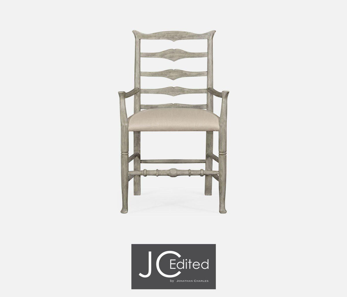 Dining Chair with Arms Rustic Ladder Back in Mazo - Rustic Grey