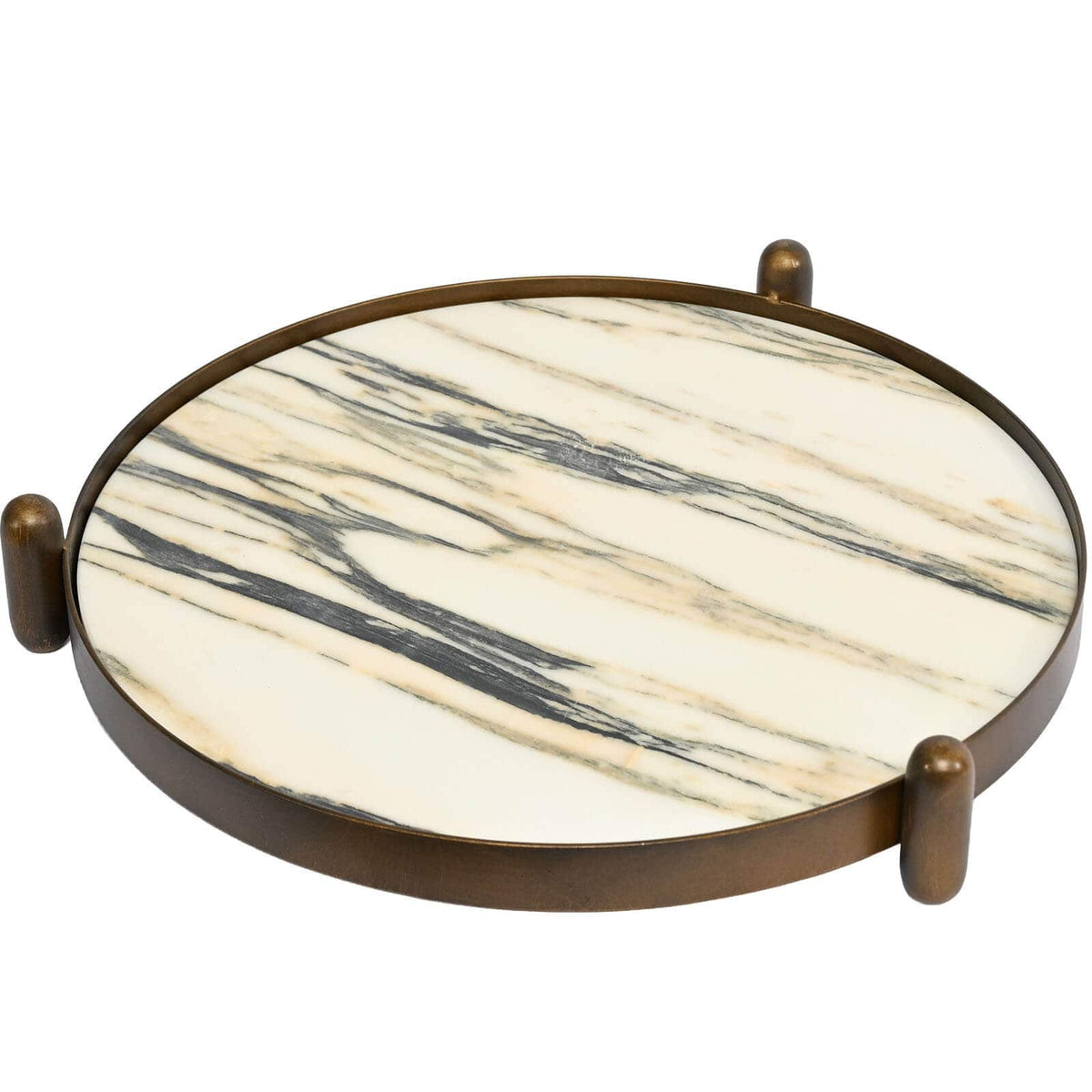 Keiichi Accessories Metal Framed Round Tray in Landscape Marble House of Isabella UK