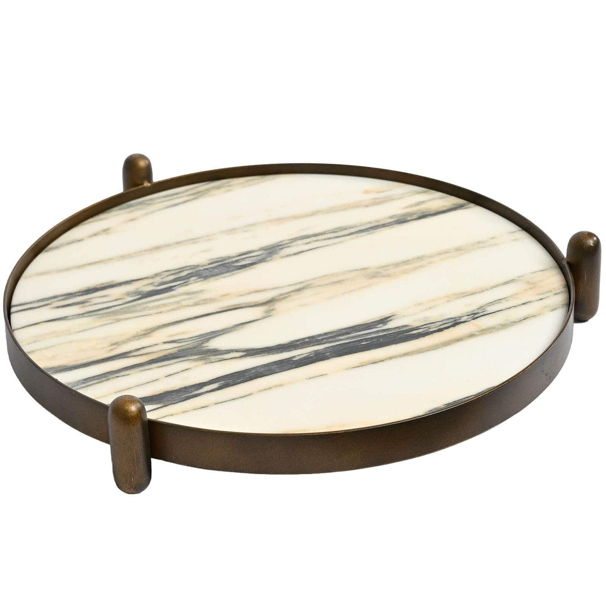 Keiichi Accessories Metal Framed Round Tray in Landscape Marble House of Isabella UK
