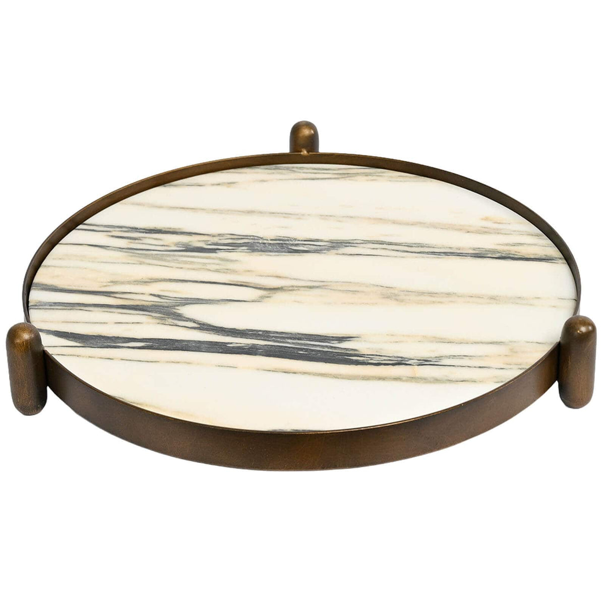 Keiichi Accessories Metal Framed Round Tray in Landscape Marble House of Isabella UK