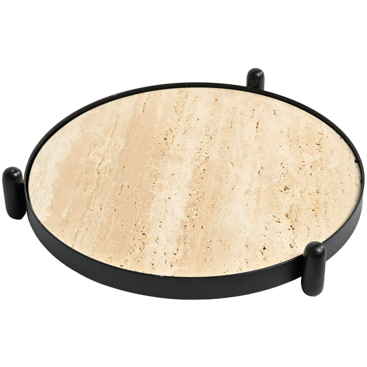 Keiichi Accessories Metal Framed Round Tray in Travertine House of Isabella UK