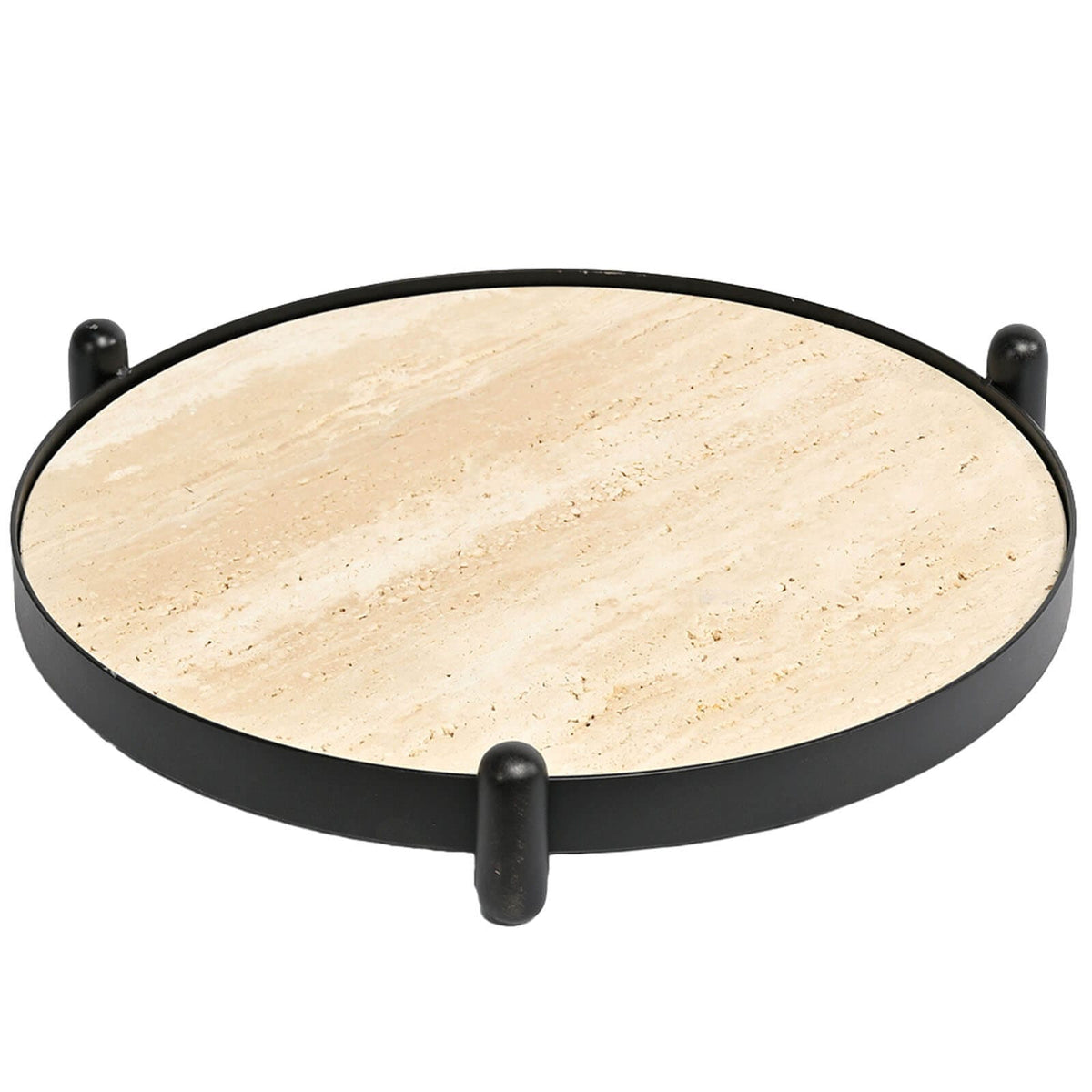 Keiichi Accessories Metal Framed Round Tray in Travertine House of Isabella UK