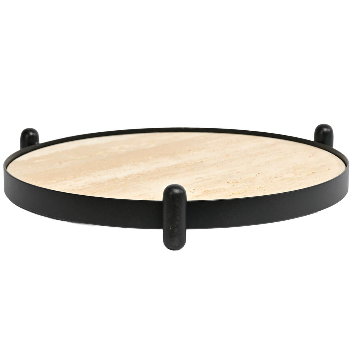 Keiichi Accessories Metal Framed Round Tray in Travertine House of Isabella UK