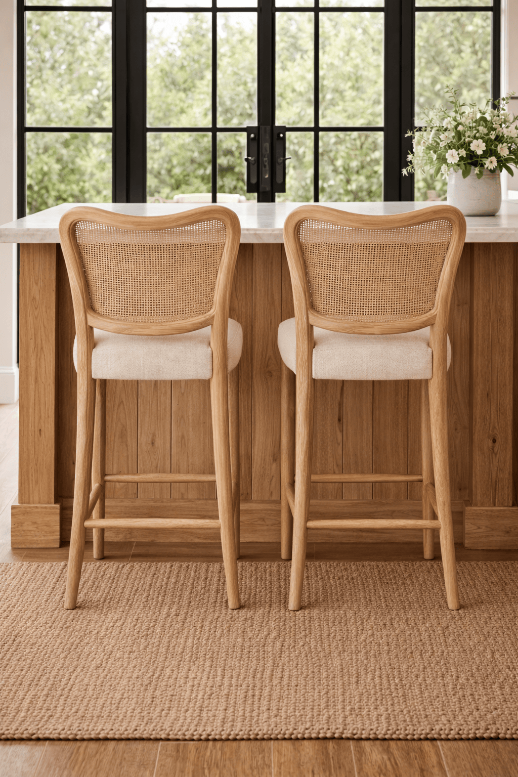 Keiichi Dining Chadlington Rattan and Natural Linen Counter Stool House of Isabella UK
